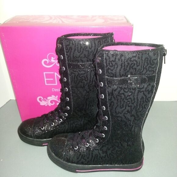 ENZO ANGIOLINI Black Sequin Lace Up Sneaker Boots - Picture 4 of 6